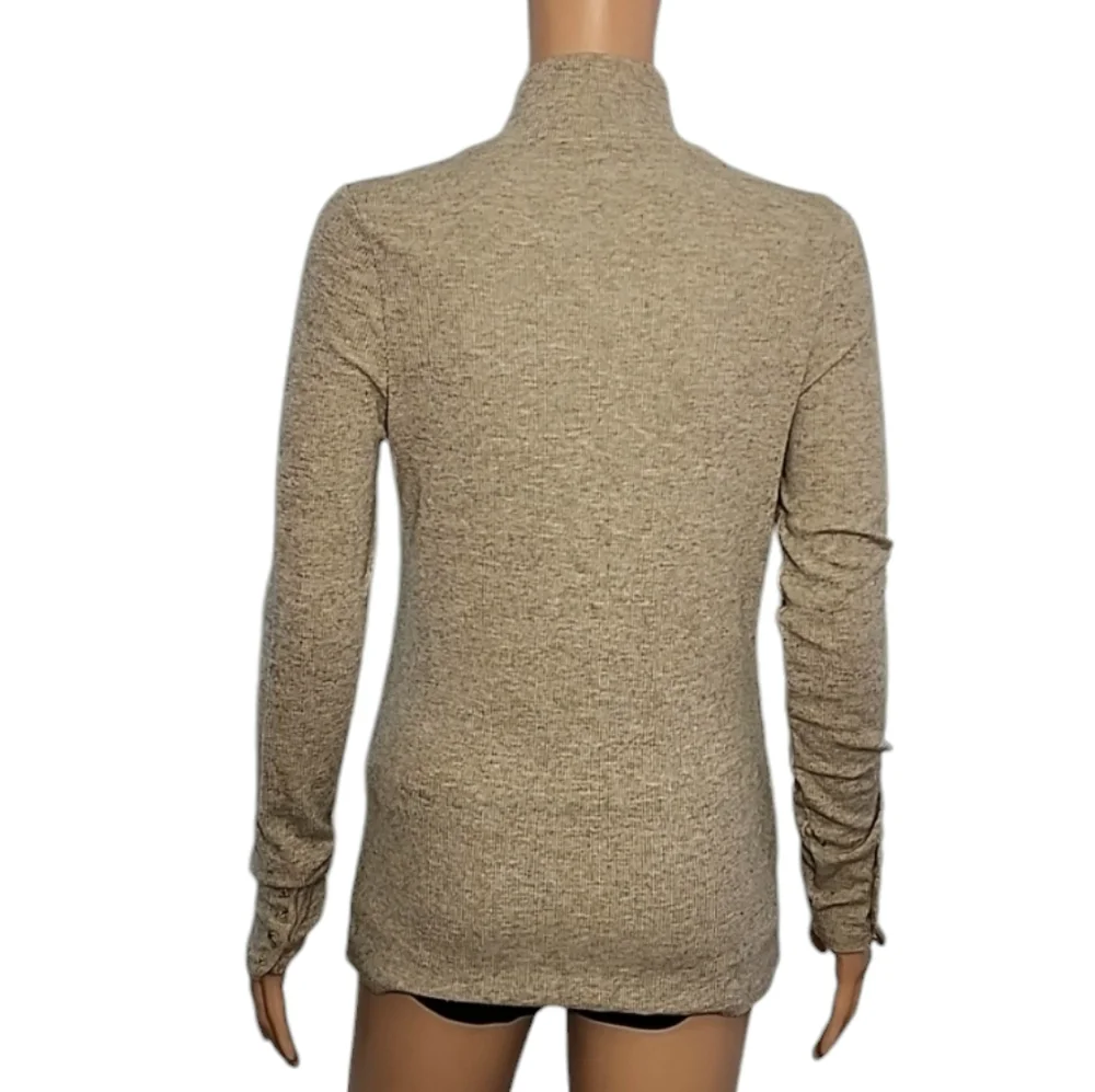 Doe & Rae Womens Mock Neck Ribbed Tan Sweater Top long sleeve Size‎ M